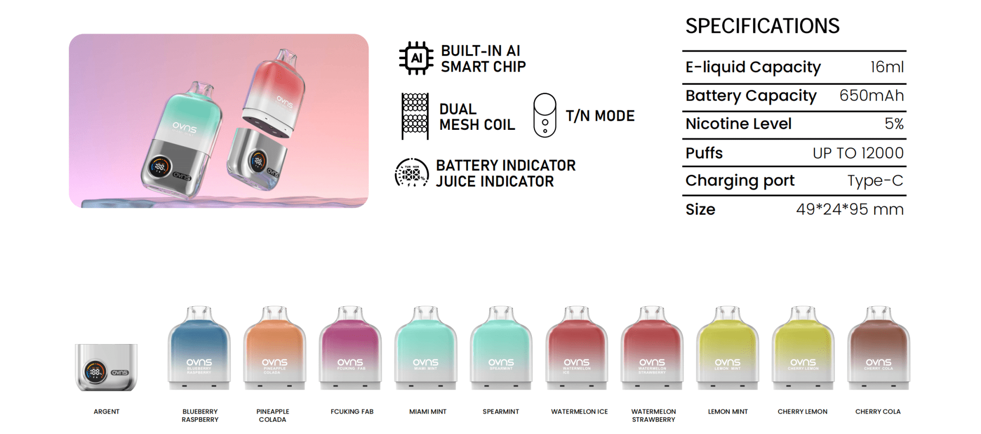 2024 Latest OVNS AI Pod VAPE 12000 Puffs 16ML Artificial Intelligence Pod system device electronic cigarette from Chinese Device factory banner